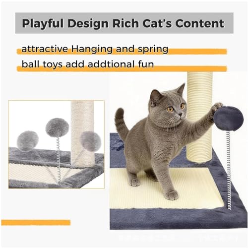 Cat Scratching Post, 19.69" H(50cm) Cat Tree with Cat Bed, Scratching Posts for Indoor Cats with Two Plush Balls Toy, Small Cat Tree for Kittens/Cats Playing and Relaxing (20 in Grey Cat Tree) - size: 20 in