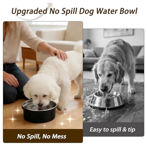 Dog Water Bowl No Spill, 1.5L/50oz Stainless Steel Slow Water Bowl for Dogs, Spill Proof Dog Bowl with Anti-Splash & Non-Slip, Slow Drinking Water Bowl Dispenser for Messy Drinkers (Black) - color: Black