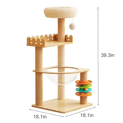 39.3" Modern Wood Cat Tree Tower for Indoor Cats, Multi-Level Cat Condo with Castle Perch, Acrylic Hammock, Sisal Scratching Posts & Toy, Cat Activity Tree for Small & Large Cats - color: Style F