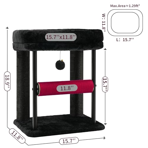 Hey-brother Cat Tree, Sturdy Tower with Sisal-Wrapped Columns, MPJ010SBR - color: Black and Red, size: 18.9 inches