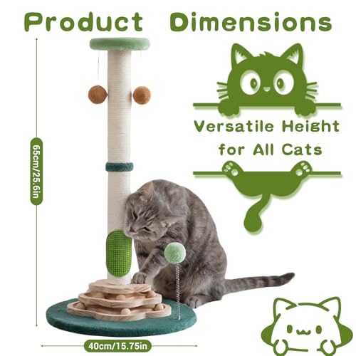 25.6inches Tall Cat Scratching Post, Cute Cat Scratching Post with Groomer