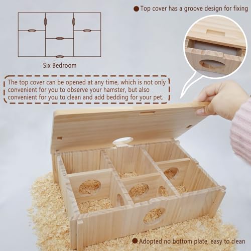 Kathson Multi-Chamber Hamster Tunnel House Maze: 2 Entrance 6 Rooms Hideout - color: Natural wood Hamster Maze House