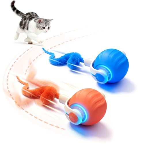 Interactive Cat Toys for Indoor Cats,Automatic Moving Kitten Toys,Cat Balls - color: 1 Blue +1 Orange