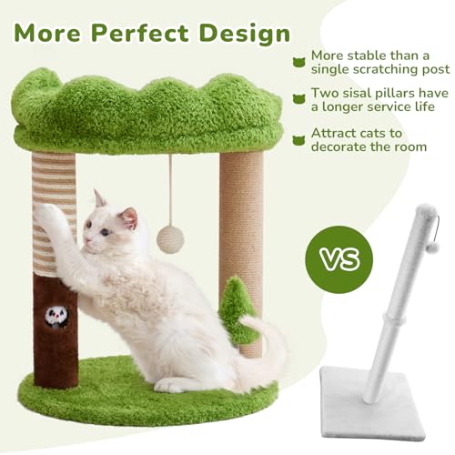 WOOCHPET 21" Small Cat Tree with 2 Scratching Posts and Perch Bed - color: Green-2