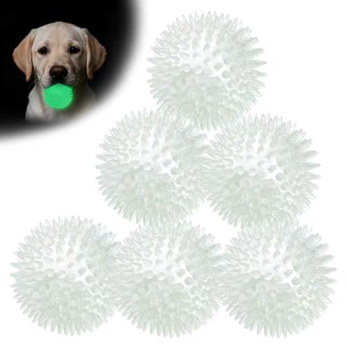 petizer 2.5 Inch 6 Pack Glowing Squeaky Ball for Dogs - Durable Rubber Spiky Balls for Small Dog, Bouncy Glow in the Dark Balls Indoors & Outdoors, Puppy Teething Chew & Training Toys - size: 2.5''-6pack