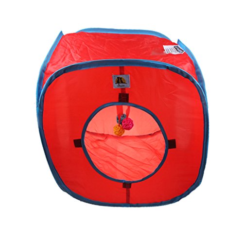 emours Cat Play Cube Collapsible Tunnel Cat House Toys,with 4 Balls, Red (Pack of 2) - size: Medium (Pack of 2)