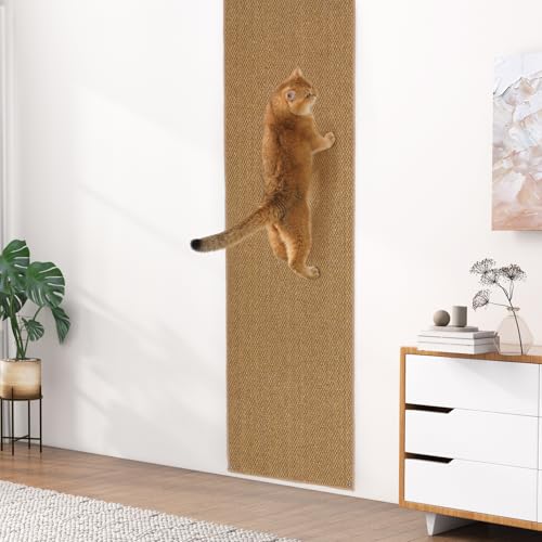 Uross Thickened Cat Wall Climbing Carpet 6.6 FT x 16" - Extra Long Cat Scratch Wall Pad, Cat Scratching Carpet Rug Wall Mounted Scratcher Couch Sofa Protector- Brown - color: Brown