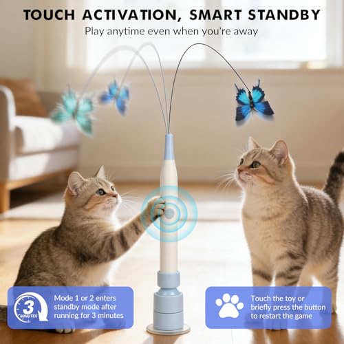 Wortade Automatic Butterfly Cat Toy, Electric Cat Teaser Toy, Blue