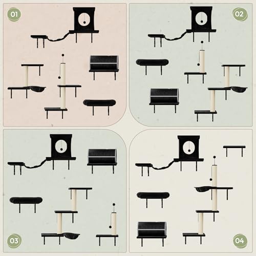 14-in-1 Cat Wall Shelves, Wall Mounted Cat Shelves, Space Saving, Black - color: Black, size: 14Pcs
