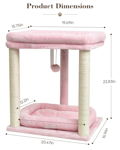 SYANDLVY Small Cat Tree for Indoor Cats with 2 Levels Perch Platforms - color: Pink