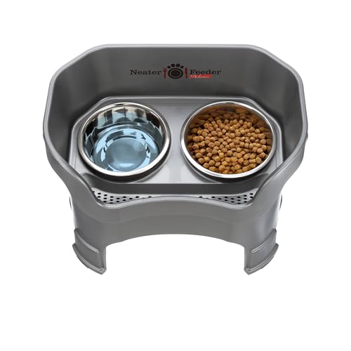 Neater Feeder Deluxe Mess-Proof Elevated Dog Bowls for Large Dogs (40+ lbs), 2 Height Adjustable (14.5” & 17.5”) No-Spill Raised Dog Bowl Stand, Stainless Steel Food Bowl Set, Made in USA, Gunmetal - color: Gunmetal, size: Large + Standard Bowl