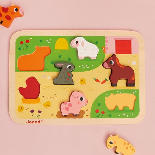 Janod - Wooden Toddler Puzzle - Farm - 7 Pieces - style: Farm