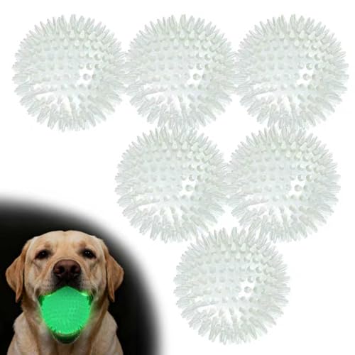 petizer 6 Pack 3.5’’ Glow in The Dark Dog Balls - Rubber Squeaky Swimming Pool Balls, Glowing Spiky Dog Fetching & Teething Chew Ball for Medium Large Breeds Indoors & Outdoors - size: 3.5''-6pack