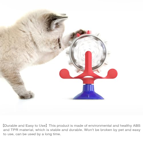 Interactive Cat Slow Feeder, Rotating Durable Dog Puzzle Toy, Mental Stimulation Treat Dispenser with Powerful Suction Cups for Cats and Dogs (Red Blue) - color: Red Blue