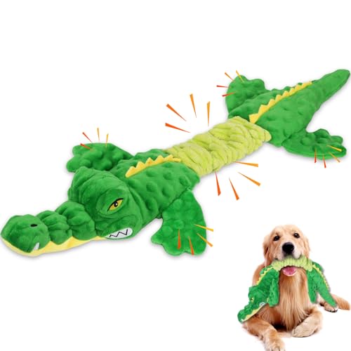 Letsmeet Large Squeaky Alligator Dog Toys, Interactive Puppy Toys with Crinkle Paper, Pull Tug of War Dog Toy, Plush Dog Chew Toys for Small, Medium, Large Breed - style: Alligator