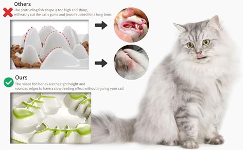 Ceramic Elevated Slow Feeder Cat Bowl, Anti Vomit, Removable Dish, Green - color: Green