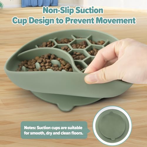 Slow Feeder Dog Bowl, Pet Puzzle Dish w/Suction Cup, Small Medium - color: Green