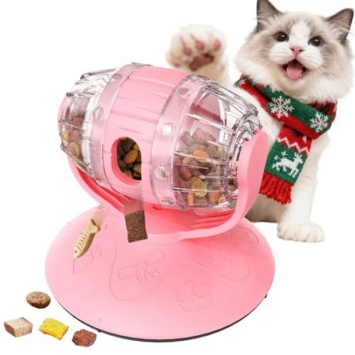 Cat Slow Feeder Toy, Interactive Cat Toy, cat treat dispenser toy(Pink) - color: Pink