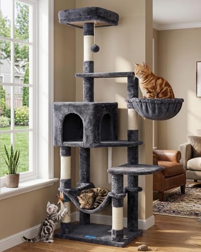 Hey-brother Cat Tree, Multi-Level Sisal Covered Scratching Posts, MPJ050G - color: Smoky Gray
