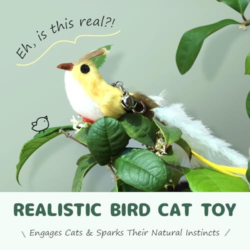 SONGWAY Cat Toy Wand Refills - 7 Pieces Realistic Plush Bird Cat Toys with Natural Feather Tails, Interactive Cat Teaser Refills for Indoor Cats, Kitten Hunting Play & Boredom Reduction - color: Colorful Birds