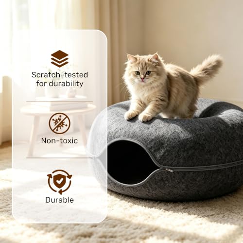 Jumbo Peekaboo Cat Cave Donut Tunnel 26" for Large Cats, Dark Grey - color: Dark Grey, size: Jumbo