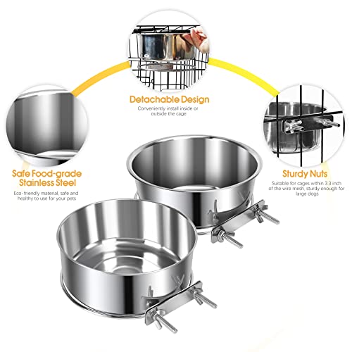 2 Pcs Stainless Steel Medium Dog Crate Food Water Bowl, 45 & 31 OZ - color: Silver, size: M (45 & 31 OZ)
