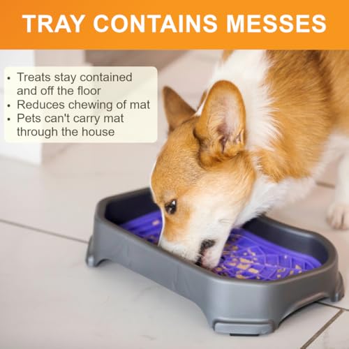 Neater Pets Neat-LIK Dog Lick Mat w/Mess-Proof Tray, Lick Mat for Dogs, Cats, Puppy, Reduces Anxiety & Boredom, Peanut Butter Slow Feeder, Interactive Treat Licking Pad (Purple/Gunmetal) - color: Purple Mat w/ Gunmetal Tray