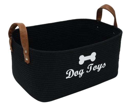 Large Dog Toy Basket, 100% Cotton Rope Dog Toy Storage Bin-Black - color: Black