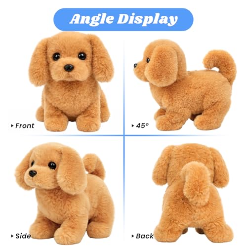 Hopearl Walking Dog Golden Retriever Interactive Electronic Pet Plush Toy Puppy Woof and Moving Animated Nodding Head Gifts for Toddlers Birthday, Dark Brown, 7'' - style: Dog-Dark Brown
