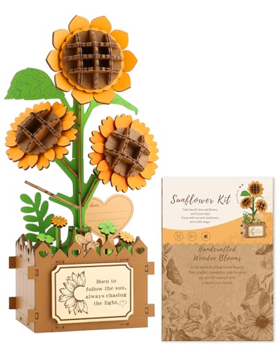 3D Puzzles for Adults, Sunflower DIY Wooden Flowers Building Kit - style: Sunflower