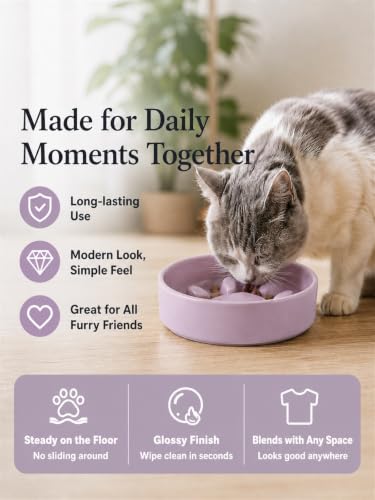 Ceramic Slow Feeder Cat Bowl Paw Small Pet Dogs 2 Cups Food Dish - color: Purple