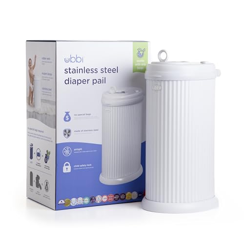 Ubbi Stainless Steel Diaper Pail, No Special Bags, Odor-Locking, Fluted - color: Fluted White