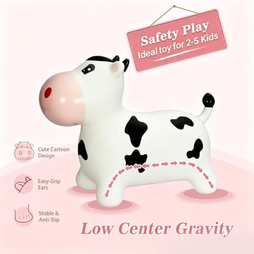 INPANY Bouncy Horse, Cow Hopper for Cowboys, Kid Gifts Toy, Pump Included - color: Black and White