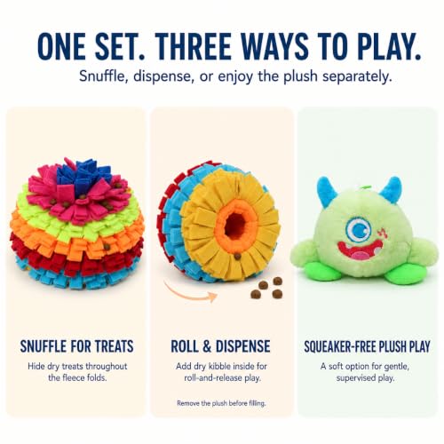 2-in-1 Snuffle Ball for Dogs with Removable Plush Toy and Built-in Storage, Interactive Dog Puzzle Toy for Treat Hiding & Slow Feeding, Machine Washable Dog Enrichment Set - color: Rainbow-colored, size: Large