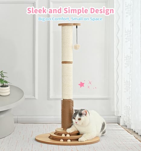 Made4Pets Tall Cat Scratching Post for Indoor Cats with Self Groomer, 33.6" - size: 33.6"H
