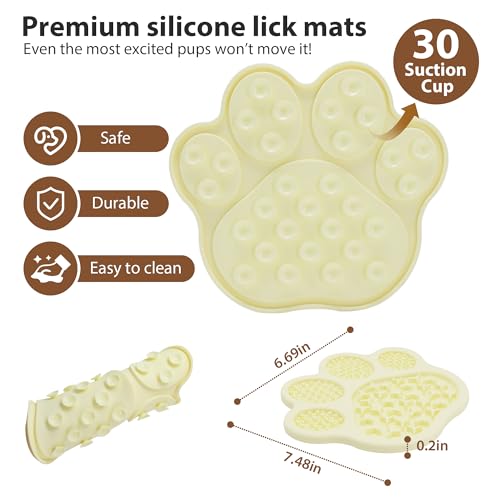 Lick Mat for Dogs and Cats, Slow Feeder Mats with Suction Cups - Bathing, Grooming and Training, Anxiety Relief Feeding Pad,Dishwasher-Safe Yellow - color: Light yellow-Paw