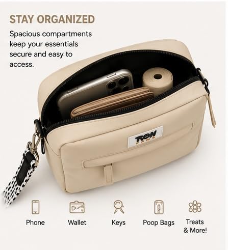Hands-Free Dog Walking Crossbody for Training, Treat Pouch, Built-in Poop Bag Dispenser, Used Bag Hook & Bonus Tripod (Beige) - color: Beige