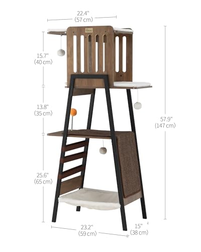 FourFurPets Modern Cat Tree, 58-Inch Cat Tower for Large Cats, Big Hammock - color: Greige
