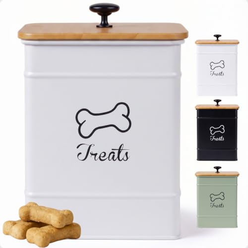 Dog Treat Container with Airtight Bamboo Lid, 5"W x 7"H, 7 Cup Capacity - color: White - Small