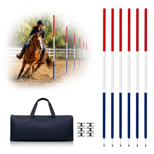 6 Pcs Pole Bending Poles for Horses, 6.6FT 2-in-1 Convertible Equestrian Training Equipment, Agility Poles for Horses, Dogs & Soccer Training