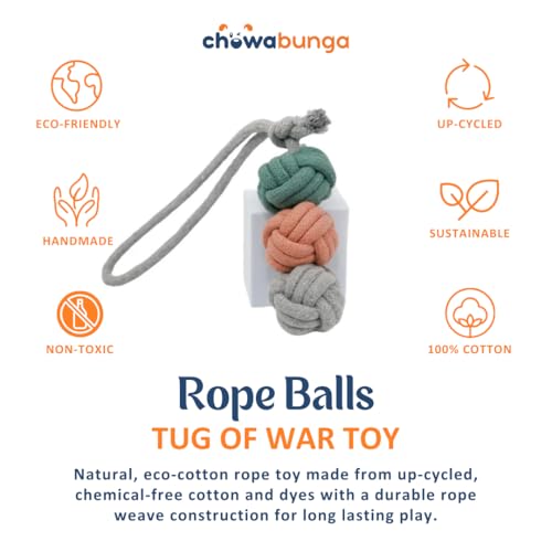 Rope Ball Dog Toy, Ice Cream Scoops - Eco Cotton Dog Rope Ball Dog Tug Toy with Fetch Toy Loop Handle - Natural, Non-Toxic Dyes, Tug of War Dog Toy for Small & Medium Dogs