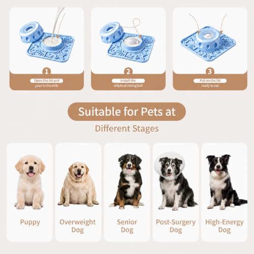 Dog Licking Slow Feeder Bowl with Rolling Ball Anti-Gulping, 2 in 1 Dog Non-Slip Lick Mat, Edible Silicone for Wet Food, Yogurt, Bone Broth, Nutrient Solution Blue - color: Blue, size: Single