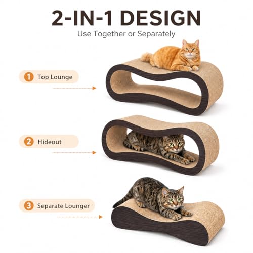 2 in 1 Cat Scratcher Cardboard Lounge Bed, Cat Scratching Post, Durable Board Pads Prevents Furniture Damage,Large,Brown - color: 2 IN 1 Large Brown