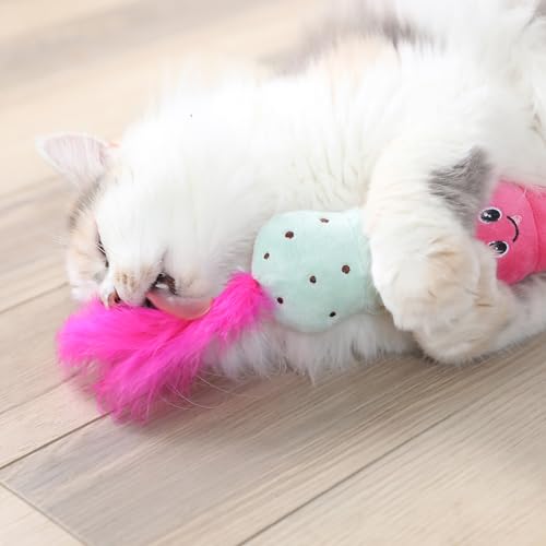 Quirky Kitty Ice Cream Kicker Catnip Crinkle Feather Soft Plush Cat Toy | Large Kicker Cat Toy for Bunny Kicks, Pouncing & Batting | Interactive Catnip Toy for Active Play - size: Pack of 1, style: Ice Cream Kicker