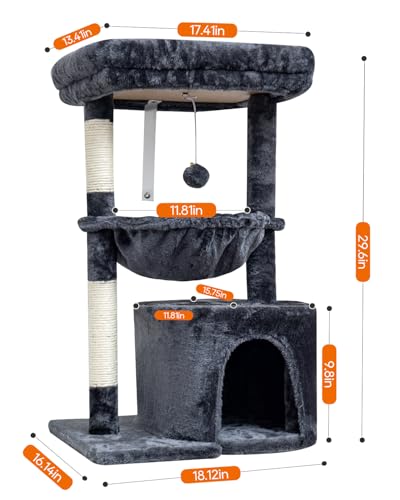 SYANDLVY Small Cat Tree for Indoor Cats, Cat Tower with Scratching Post - color: Smoky Grey
