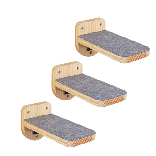 ESPETS Set of 3 Natural Wood Cat Wall Steps Floating Ladder Stairs - color: Burlywood
