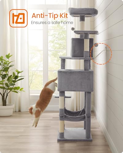Feandrea Cat Tree, 73.2-Inch Cat Tower, Multi-Level Condo, Light Gray - color: Light Gray, size: 73.2 Inches