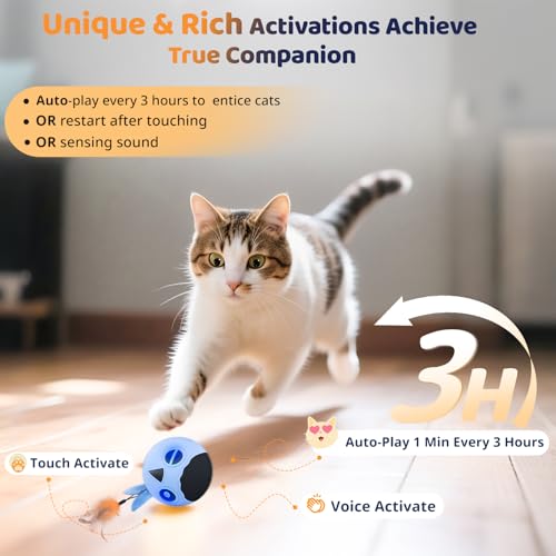 Cat Toys Ball, Smart Motion Sensor Moving Ball with 4 Sounds& 3 Speed Modes - color: Sky- Blue