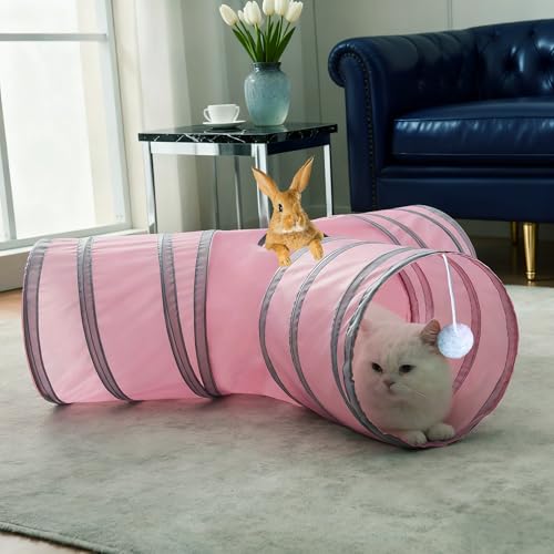 3-Way Collapsible Cat Tunnel Tube Toy Pink - color: Pink