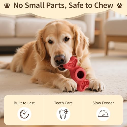 3-in-1 Enrichment Dog Toy for Aggressive Chewers, Frozen Treat Toy & Interactive Treat Dispenser with Peanut Butter Grooves, Long Lasting Slow Feeder Chew Toy for Large Dogs,Easy to Clean,Red - color: Red